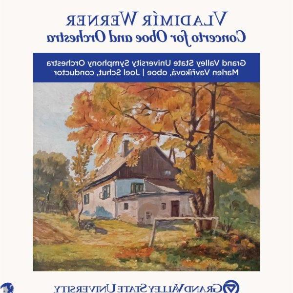 cover art of recording of Vladimir Werner�s "Concerto for Oboe 和 Orchestra" showing fall scene with house 和 trees in fall colors